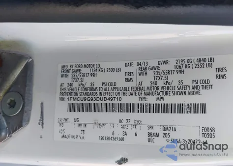 2013 Ford Escape Se from USA, damaged, VIN 1FMCU9G93DUD49710